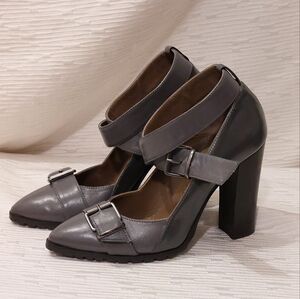 Chic Gray Women's Heels with Buckle Straps